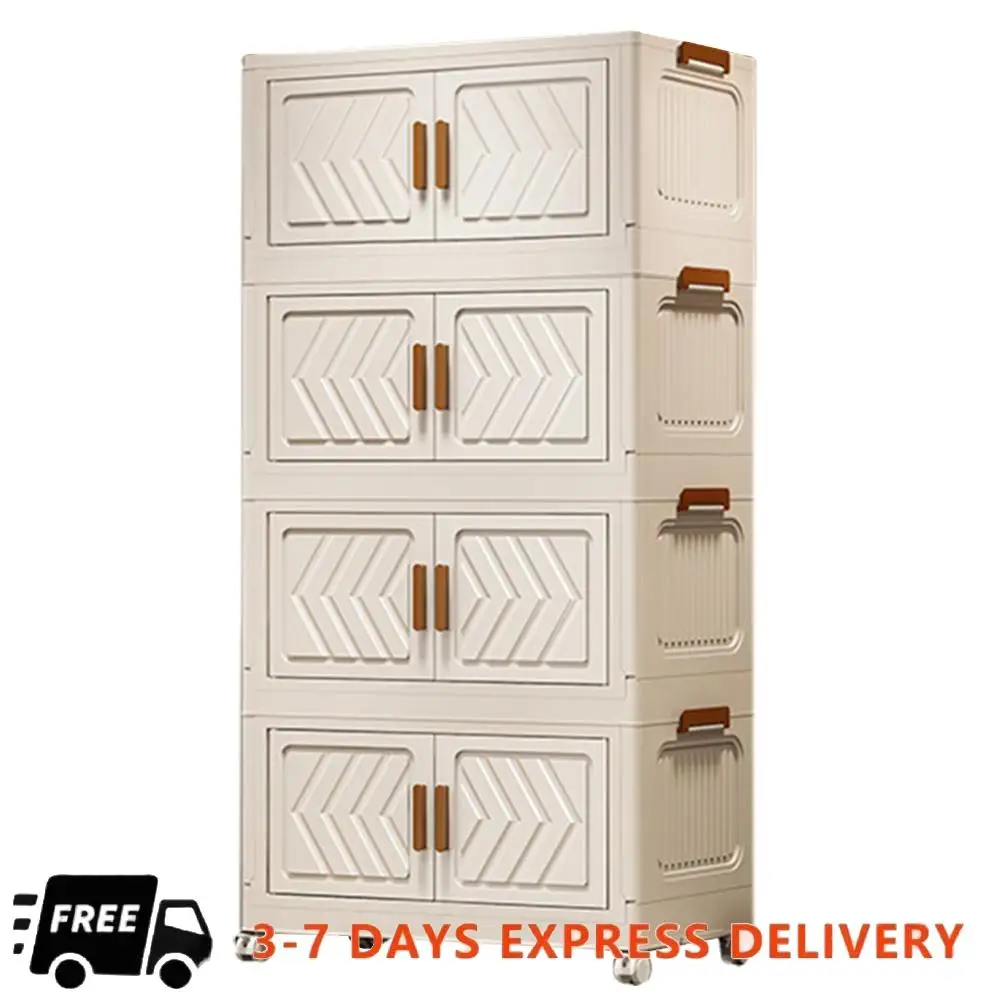 

4-х уровневые штабелируемые органайзеры для шкафа, складная организация с дверцами и колесами, складной шкаф для хранения, полка для домашнего офиса, общежития