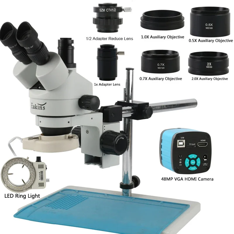 48MP 4K HDMI USB Video C Mount Camera 3.5X-90X Simul-Focus Parfocal Stereo Trinocular Microscope Set For PCB Soldering Repair
