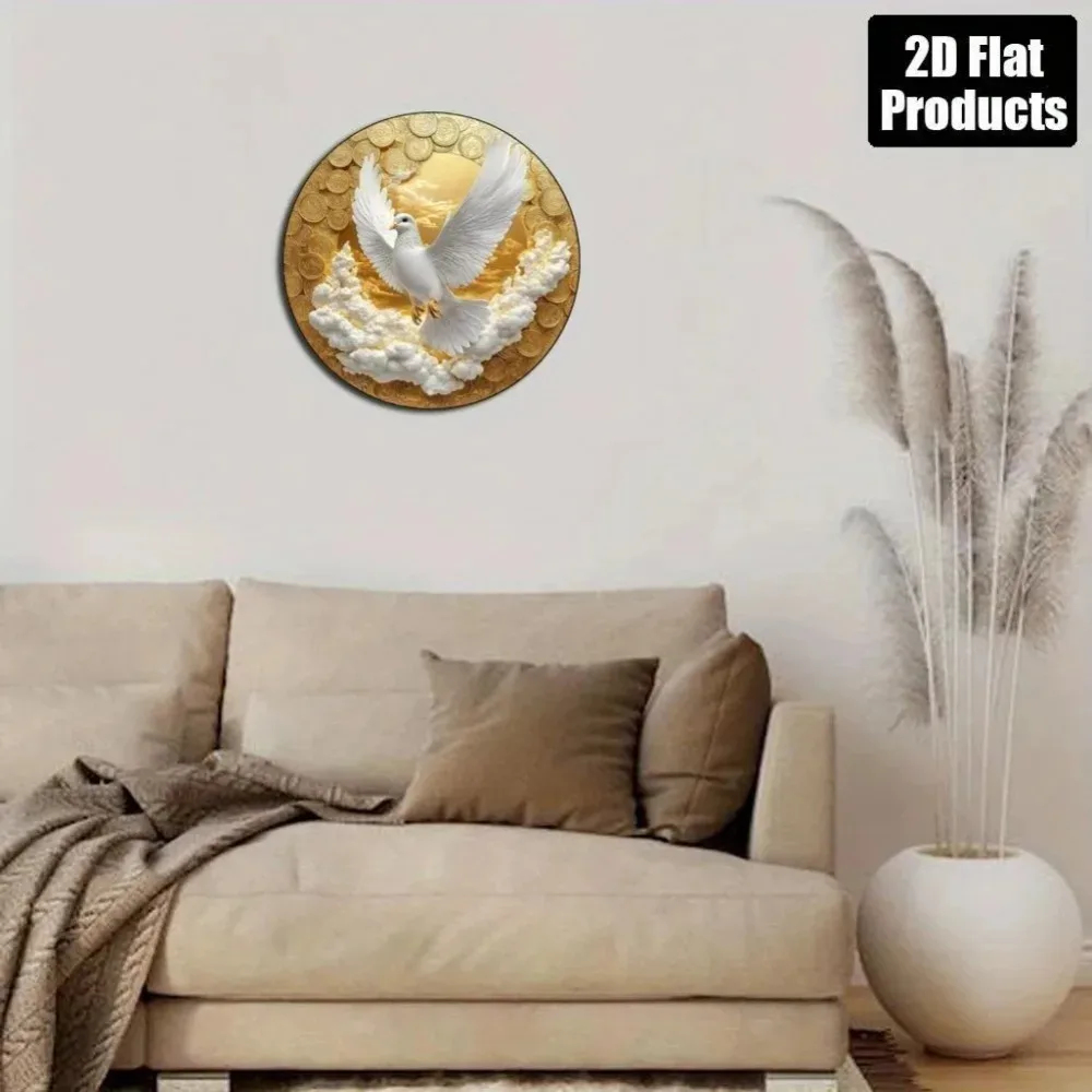 لوحة فنية جدارية من الألومنيوم على شكل حمامة بيضاء عتيقة والعملات الذهبية مقاس 8 × 11 بوصة - ديكور غروب الشمس في المنزل والمكتب هدية عيد الميلاد #5