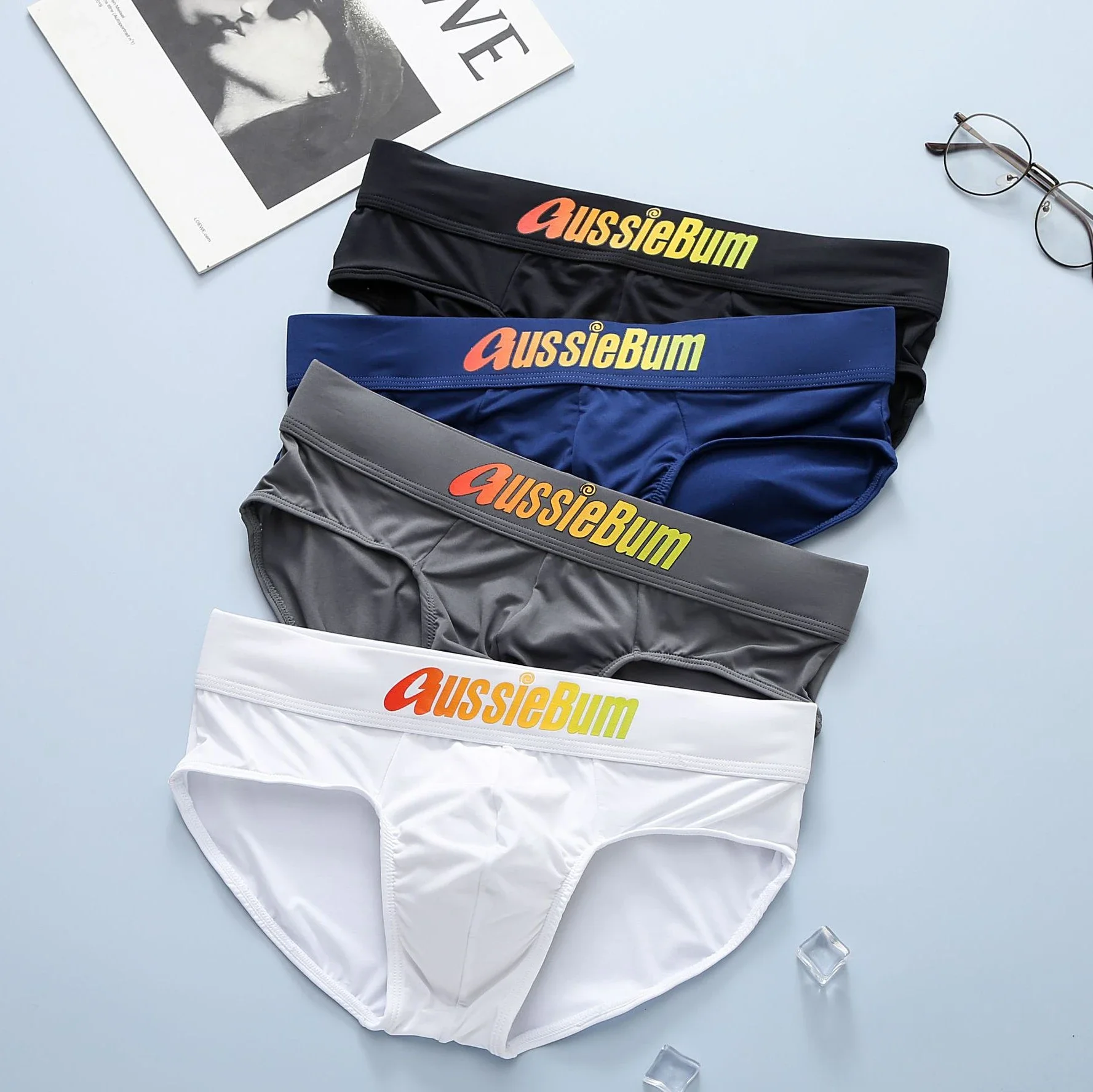 Aussiebum men's briefs milk silk low waist elastic comfortable u convex bag colorful words