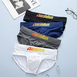 Aussiebum-Calzoncillos de seda de leche para hombre, cintura baja, elásticos, cómodos, bolsa convexa en u, palabras coloridas