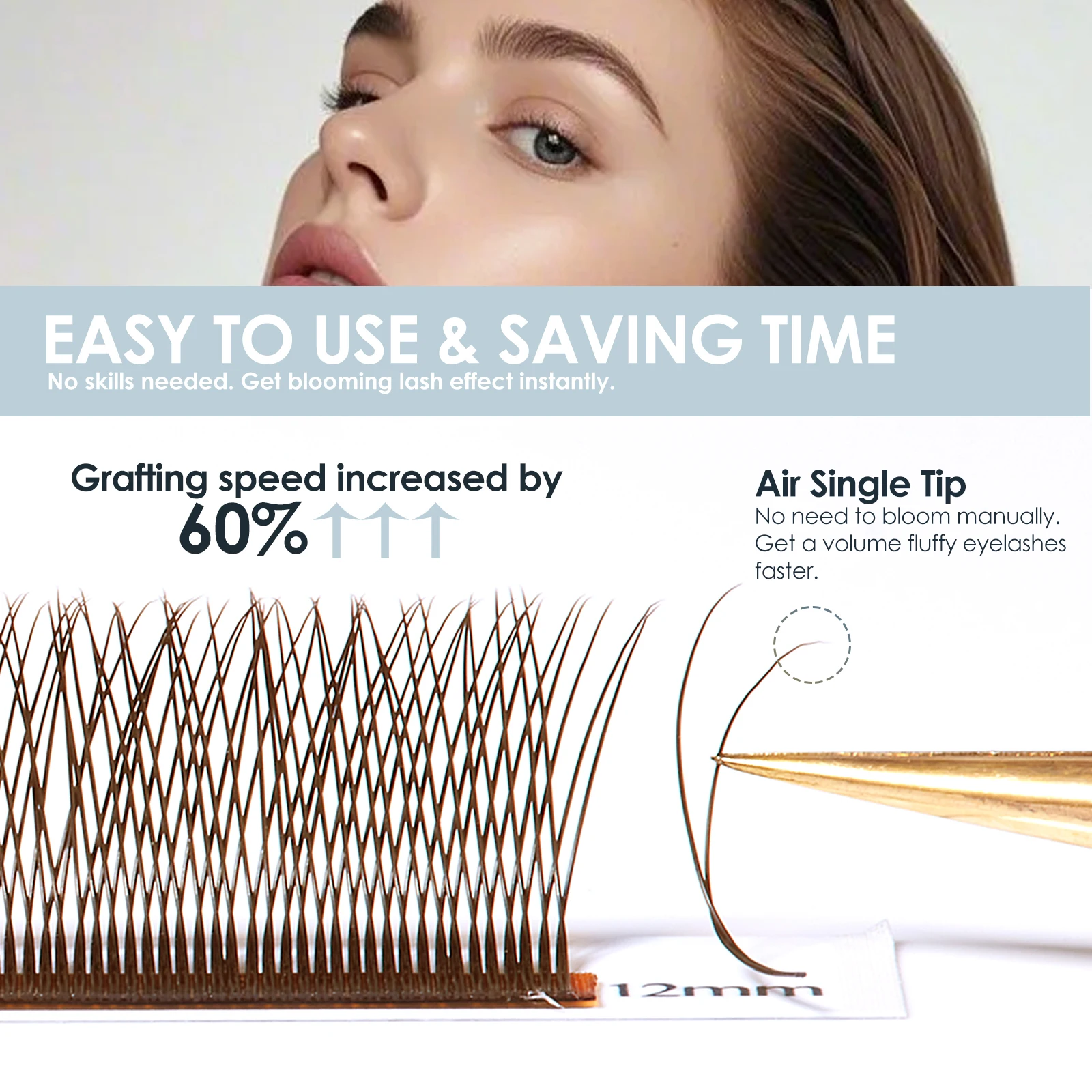 DeceMars Brown 2D Y One Layer Y- Shape Small Velvet Flowers Eyelash Extension
