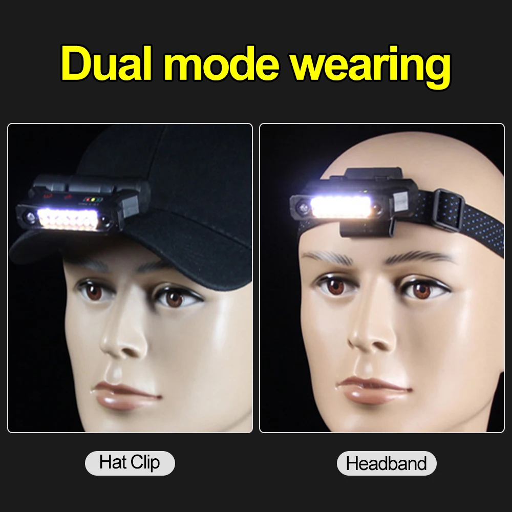 C5 Portable Camping Fishing Cap Clip Head Light Lamp Led Induction Headlamp Rechargeable edc Search Light Outdoor Hiking Lantern