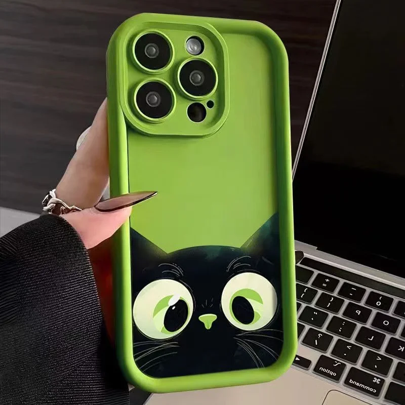 Funda de teléfono suave con bonito gato de dibujos animados para iPhone 15 16 Pro Max, fundas para iPhone 14 13 12 11 Pro Max XS Max XR X 7 8 Plus,