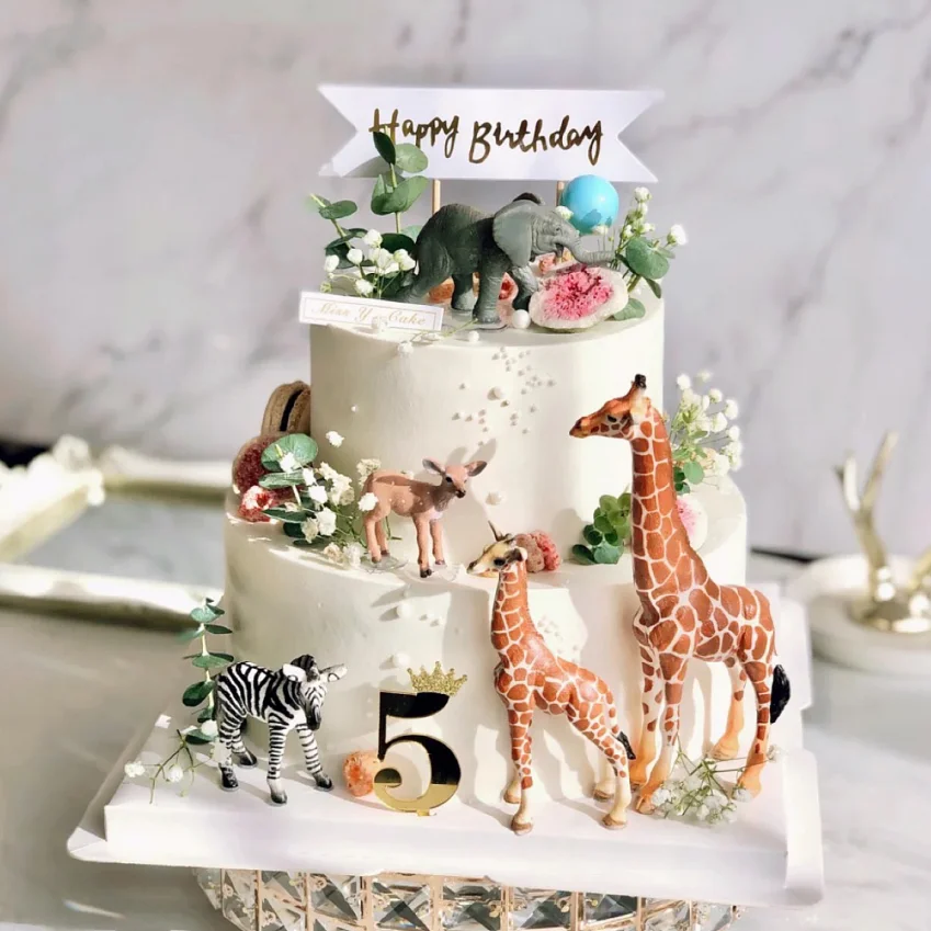 Giraffe Löwe Tiger Elefant Kuchen Topper Tiere Geburtstag Party Dekor Kuchen Dekor Baby Dusche Kinder Wald Dschungel Safari Party Geschenk – Detail 2