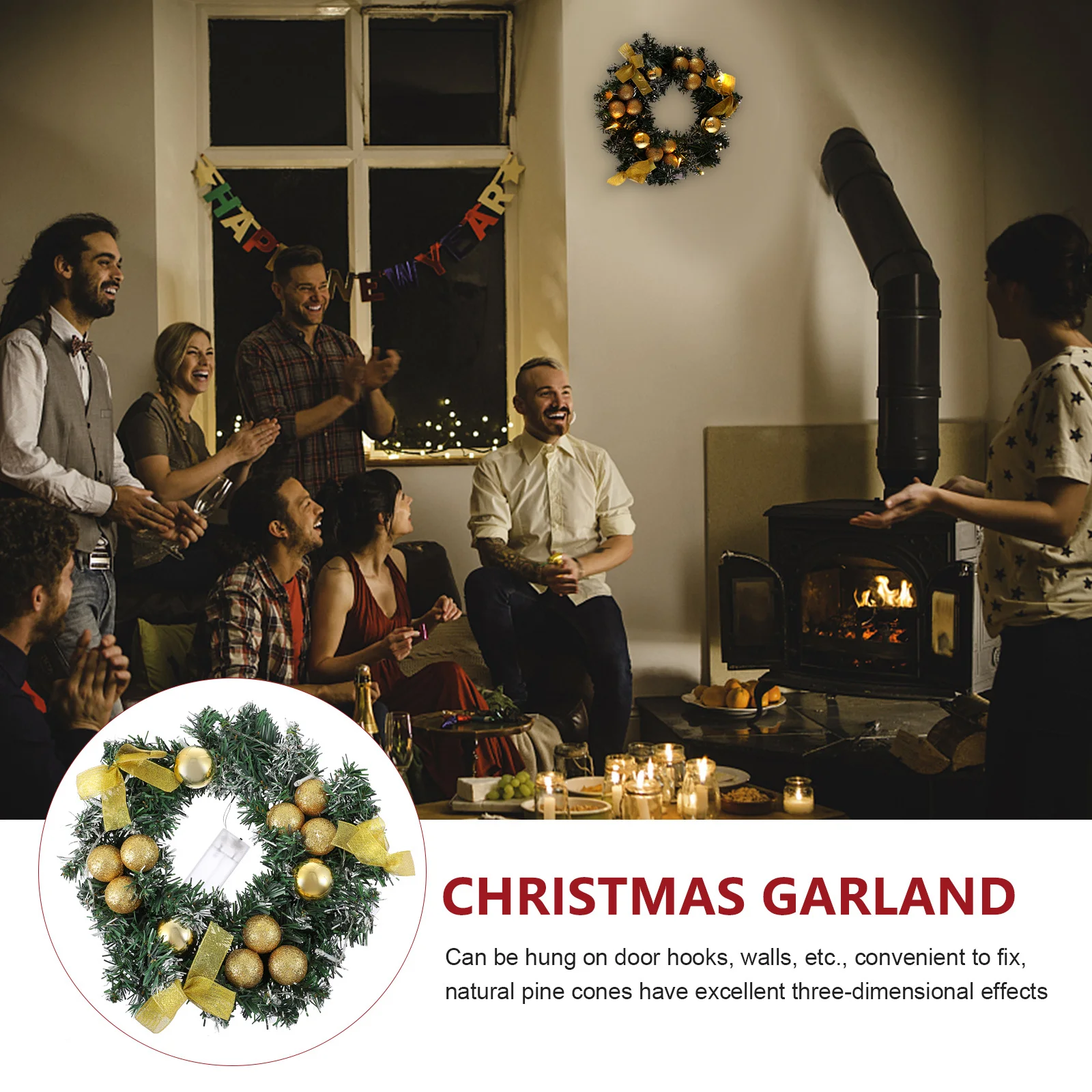 

1Pcs Christmas Wreath Hanging Garland Decoration Xmas Pendant Lamp Ornament Door Hanging Garland Lighted Xmas Wreath Decor