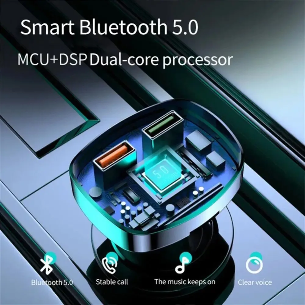 Multi-Function Bluetooth FM Transmitter Real-time Voltage Fast Charge Car Fm Transmitter Handsfree Wireless Bluetooth 5.0
