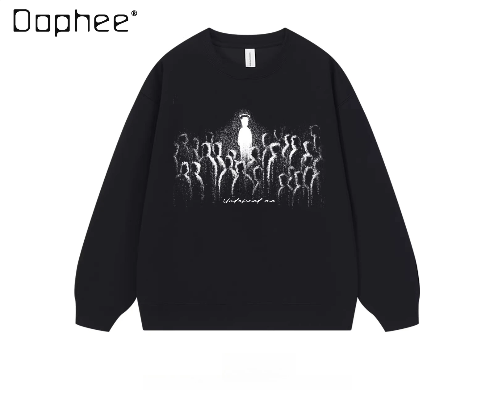Spring and Autumn American Street Style Dark Abstract Art Print Black Gray Apricot Navy Blue Men's Casual Long Sleeve Sweatshirt