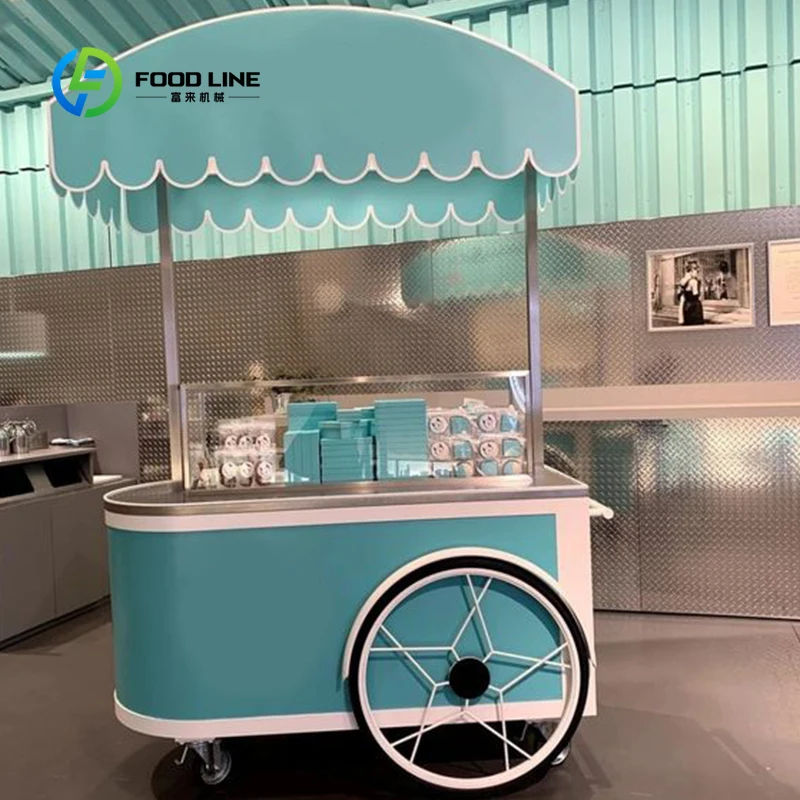 Customized Factory Price Electric Mobile Ice Cream Cart Shop  Drink Cart for Sale Hand-pushed design Food-grade stainless steel