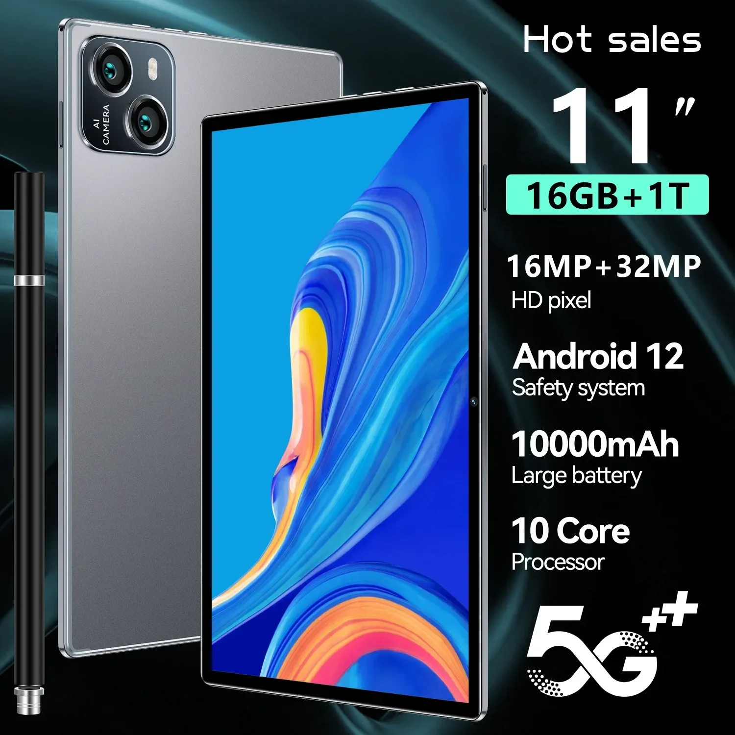 2023 Global NEW Pad 6 ProTablet Android12 11 Inch 16GB 1T 10000mAh 5G Dual SIM Phone Call GPS Bluetooth WiFi Google Tablet PC