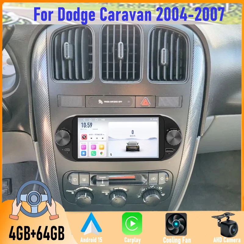 

6.8'' 4+64GB For Dodge Caravan 2004-2007 Car Radio Android 15 Wireless CarPlay Android Auto GPS BT WiFi Reversing Camera