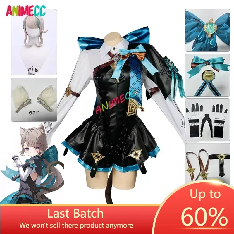 

ANIMECC в наличии Линетт Косплей Genshin Impact Костюм Парик Фонтейн Волшебник Аниме Игра Хэллоуин Вечеринка Наряд для Женщин