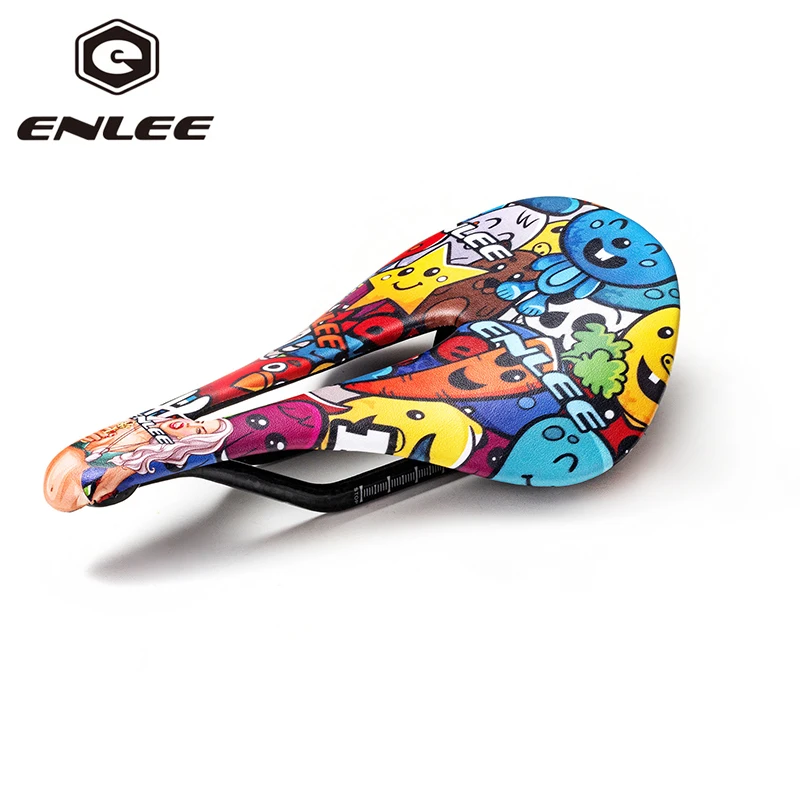 ENLEE Carbon Fiber Saddle Ultralight 121g Personality Pattern Trendy Fashion MTB Road Bike Saddle Cushion Unisex