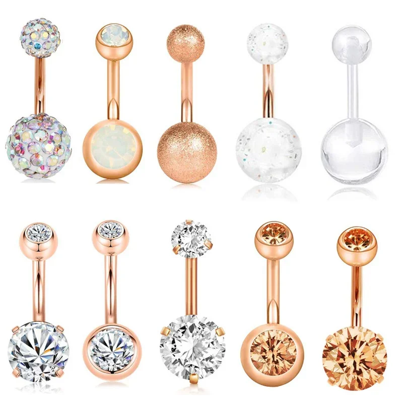 Stainless Steel Flower Belly Piercing Set 14G Butterfly Belly Button Ring Bulk Sexy Navel Piercing Bar Pack Lotus Belly Ring Lot