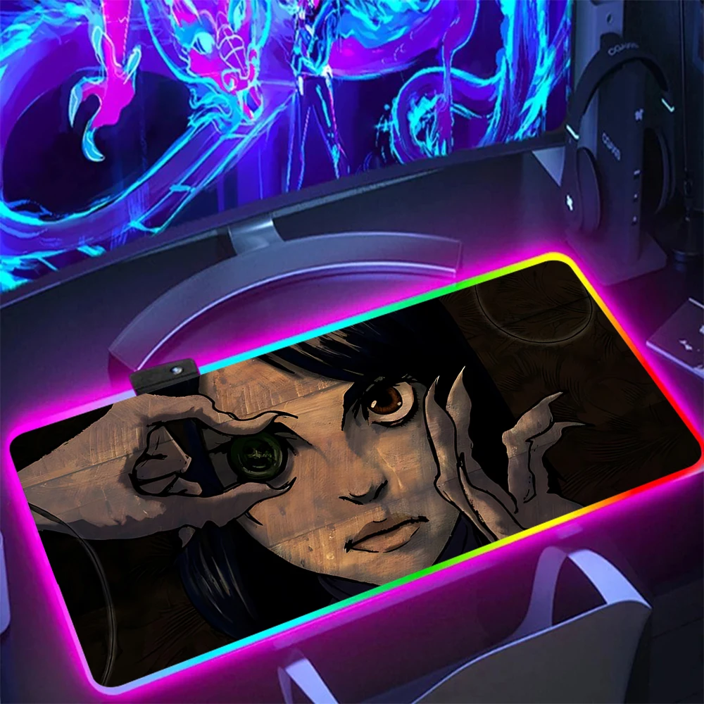Imagem -02 - Anime Filme de Terror C-coralines Rgb pc Gamer Teclado Mouse Pad Mousepad Led Brilhante Tapetes de Borracha Computador de Jogos Mausepad