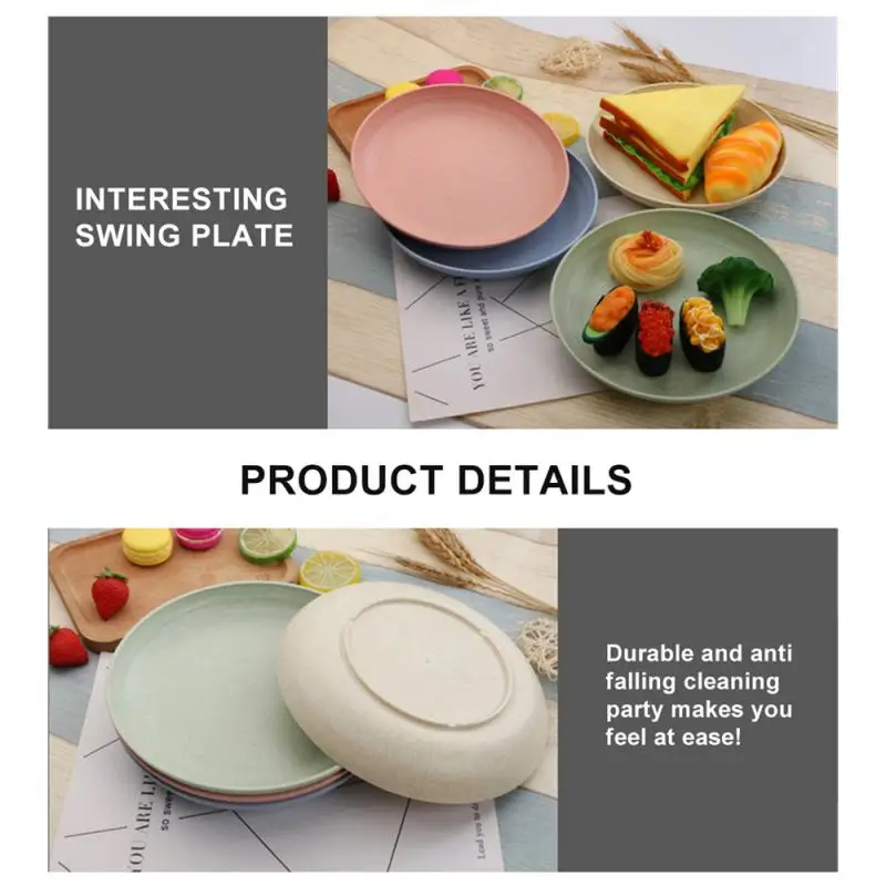 Round Exquisite Durable Kitchen Dish Beautiful Comfortable Home Japanese Security Portable Dinner Plate Fashion Wheat Straw