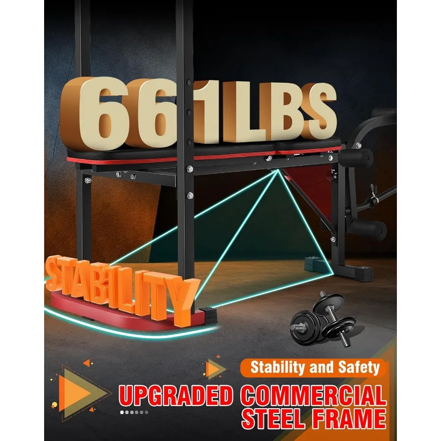 Conjunto de banco de peso padrão com extensão de perna e curvatura de perna 660 lbs conjunto de prensa de banco ajustável com almofada de curvatura preacher inclinação plana