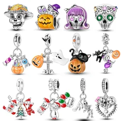 925 Sterling Silver Christmas Halloween Pumpkin Pendant Charms Beads Fit Original  Bracelet Necklace for Women DIY