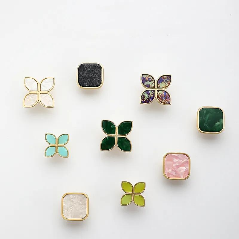 Nordic Simple Square Petal Shell Handle Drawer Cabinet Wardrobe Colorful Single Hole Small Handle Home Decoration Hardware