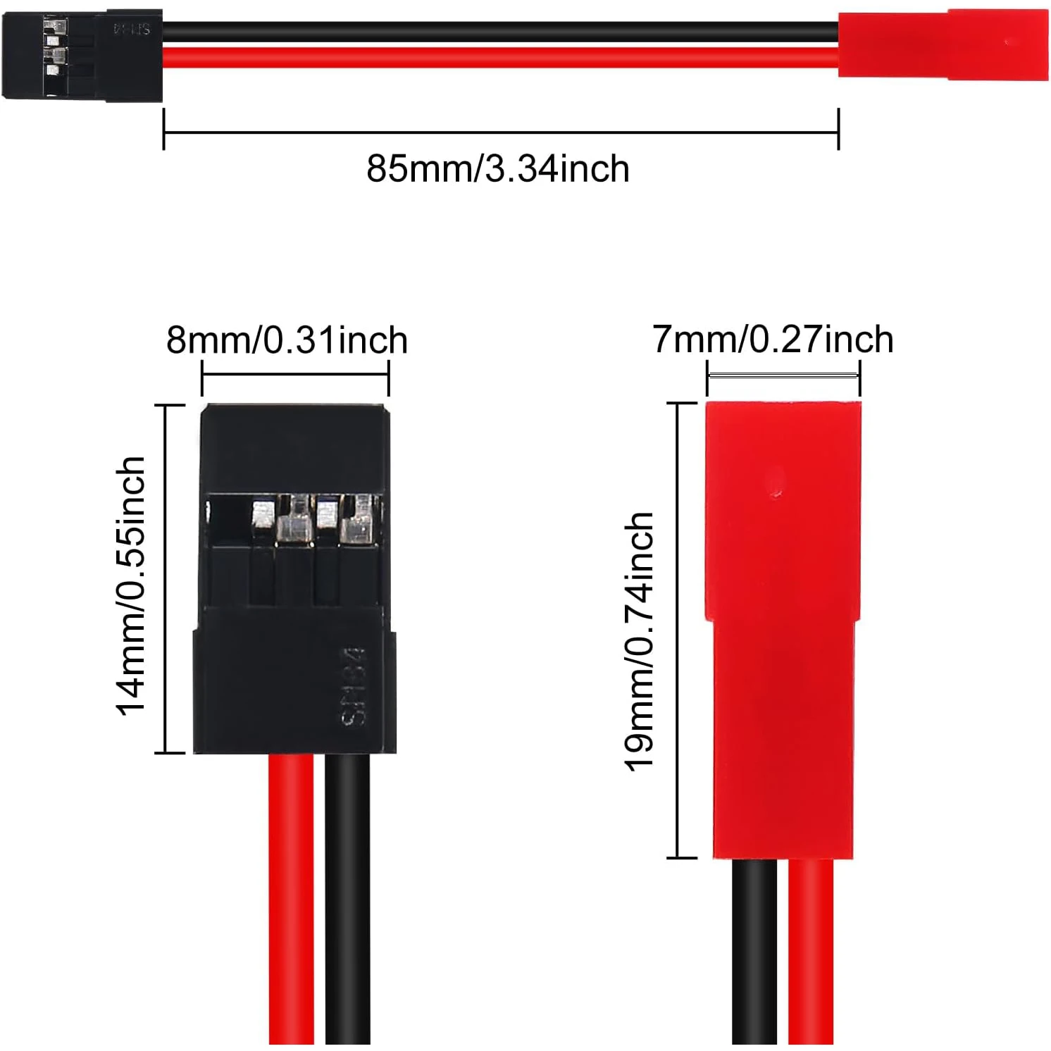 10pcs 10CM 20AWG JST Female Plug to JR Male Servo Receiver Connector Adapter Cable for RC Car FPV Boat Lipo Battery RC Car Led