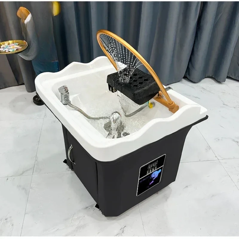 

Beauty Salon Massage Couch Movable Head Therapy Machine Water Circulation Fumigation Head Recuperation Hair Shampoo Basin