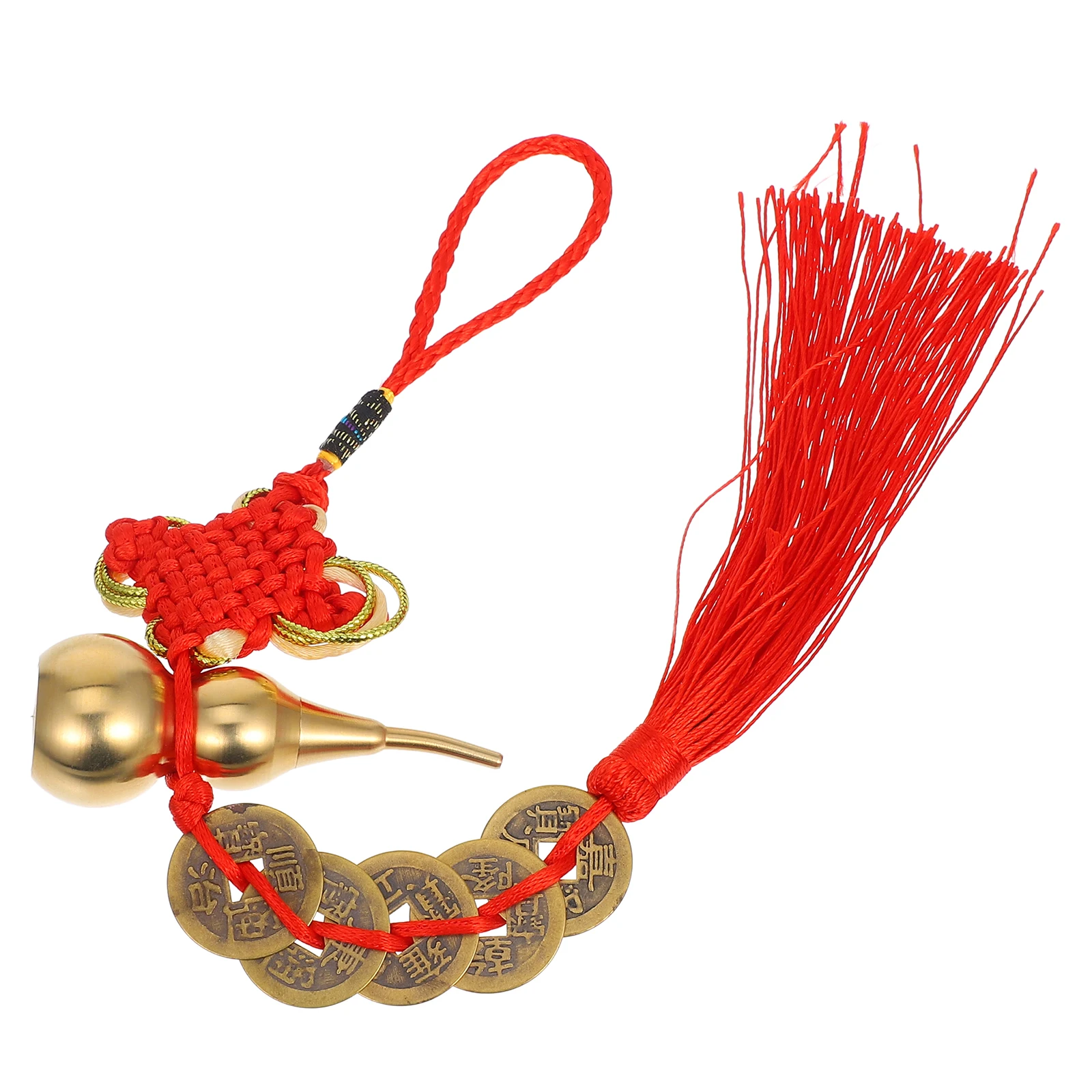 

Gourd Tassel Pendant 7cm Gold Edge Chinese Knot New Year Car nament Brass Prosperity Fortune Decor