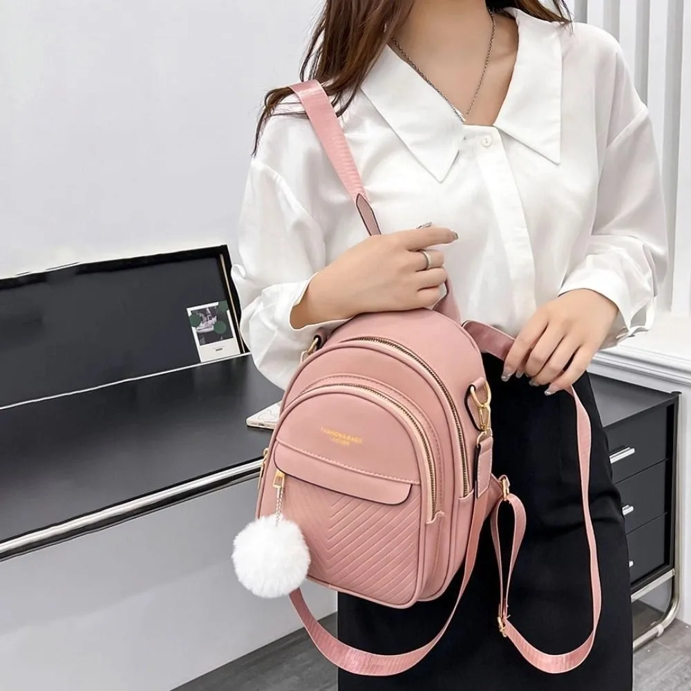 

PU Leather Small Square Backpack Simple Large Capacity PU Casual Schoolbags Light Luxury Ins Mini Bags Women College Students
