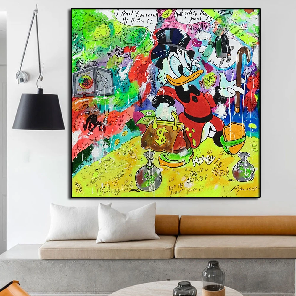 

Disney Donald Duck Wallet Canvas Painting Classic Street Graffiti Art Poster Print Wall Art Picture For Living Room Decoration