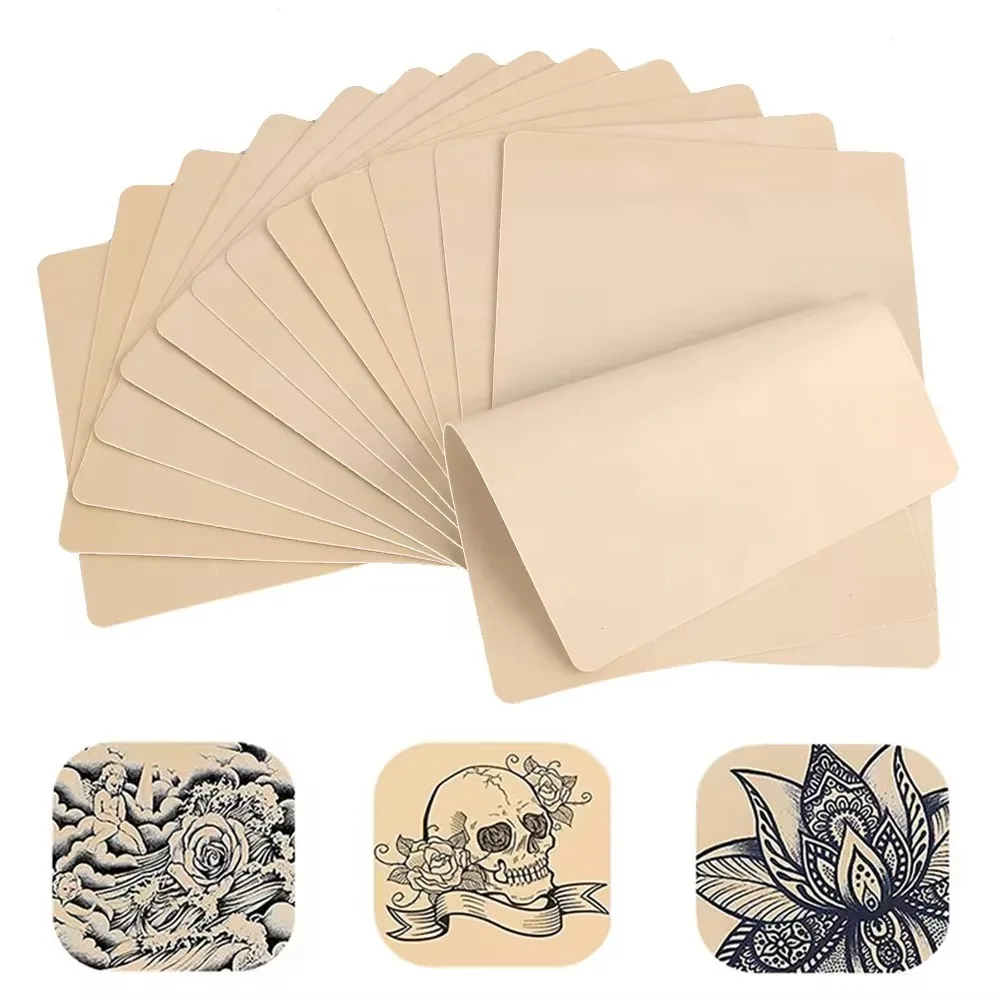 Durable 5Pcs Empty Tattoo Practice Blank Latex Skin Mat Synthesis Silicone Beige False Skin Synthesis Pad Double-Sided