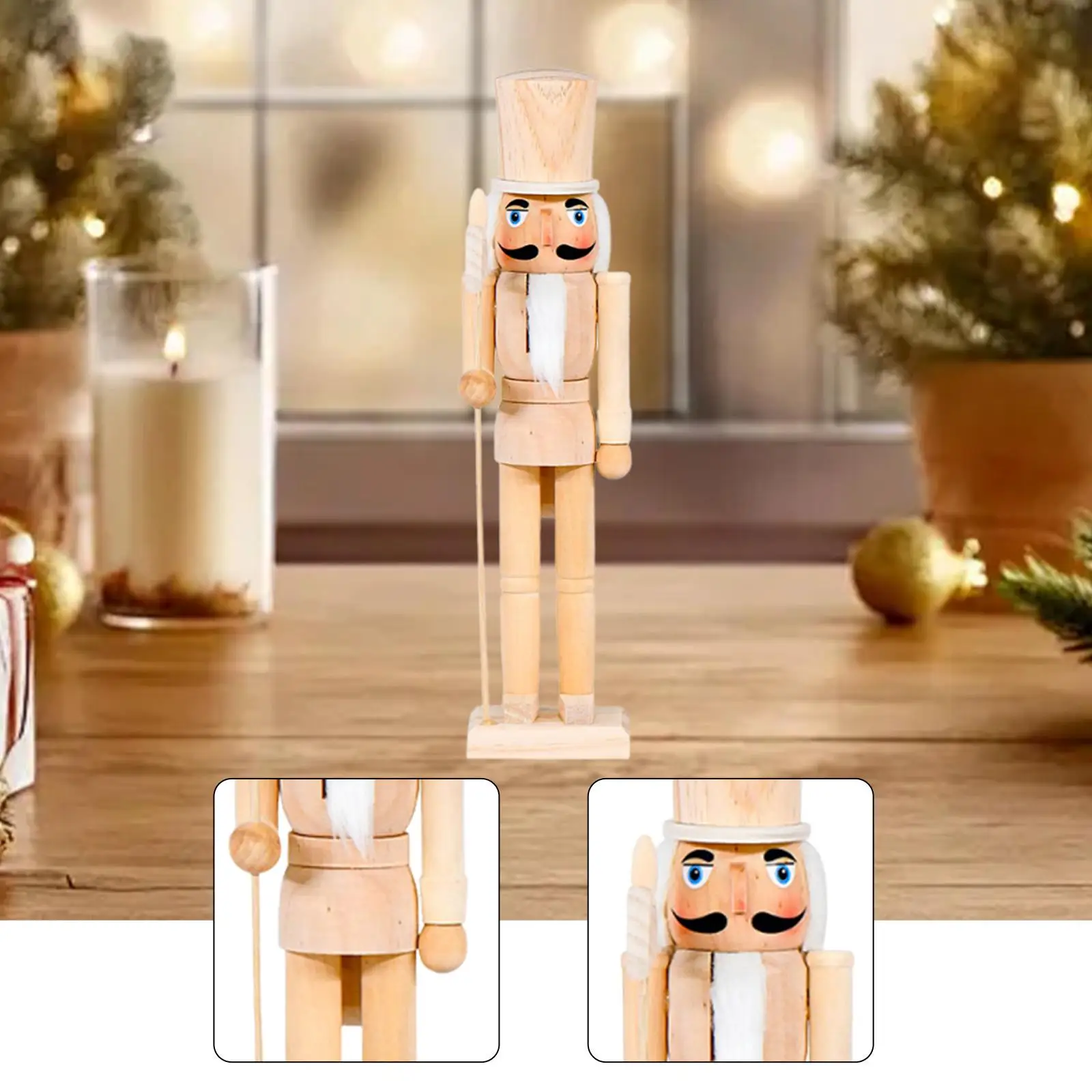 15inch Christmas Nutcracker DIY Unpainted Doll Unfinished Wooden Nutcracker Figure for Party Decoration Arts Project Festive
