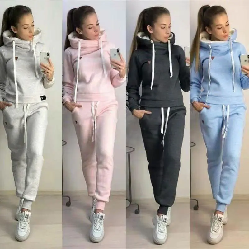 2024 autunno due pezzi set Casual tuta donna Pullover con cappuccio felpe con cappuccio e pantaloni completi donna felpe velluto 3XL M