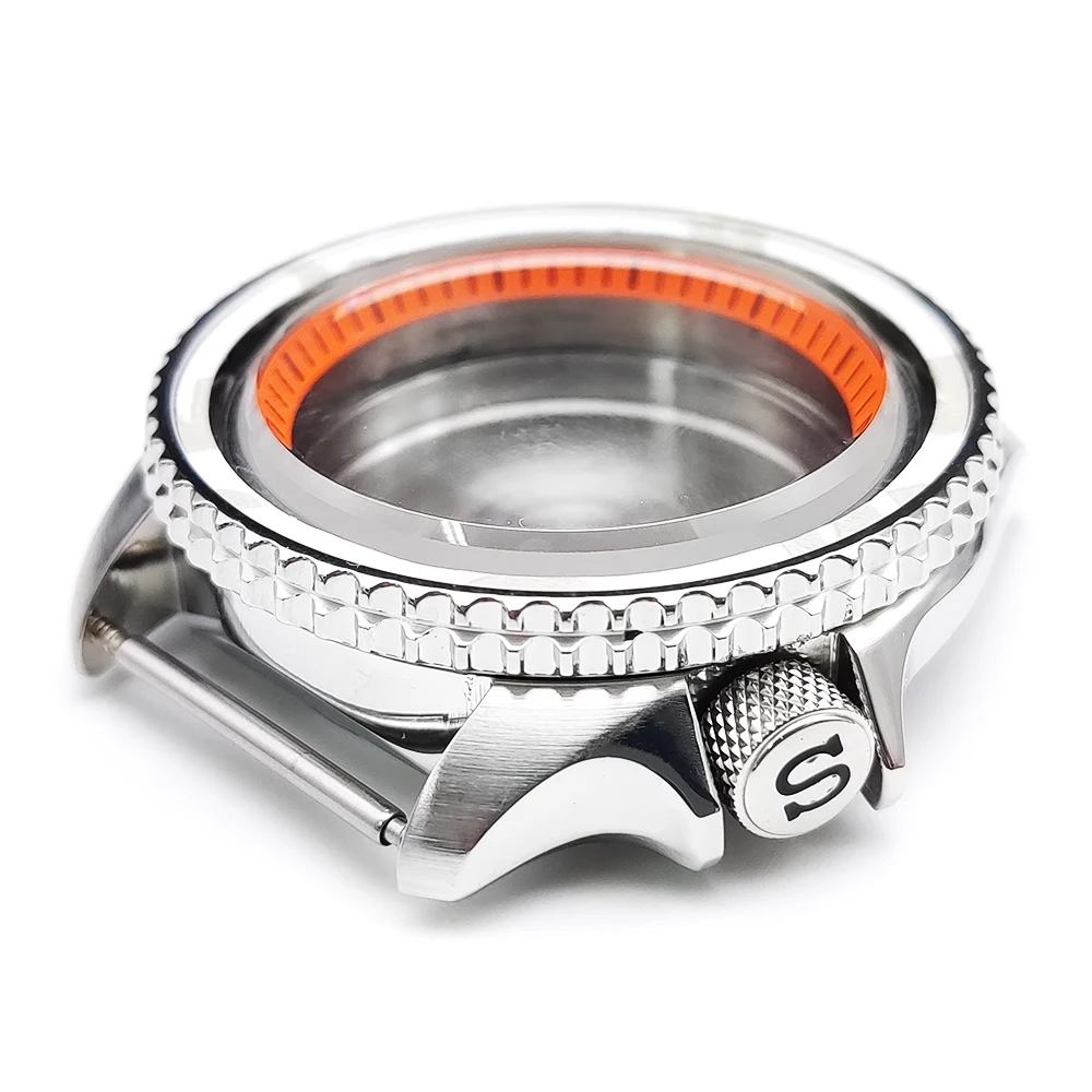 42mm NH35 시계 케이스 사파이어 스테인레스 스틸 경사진 가장자리 50m 방수 케이스는 NH35/NH36 무브먼트 케이스에 적합하며 저자극성입니다.