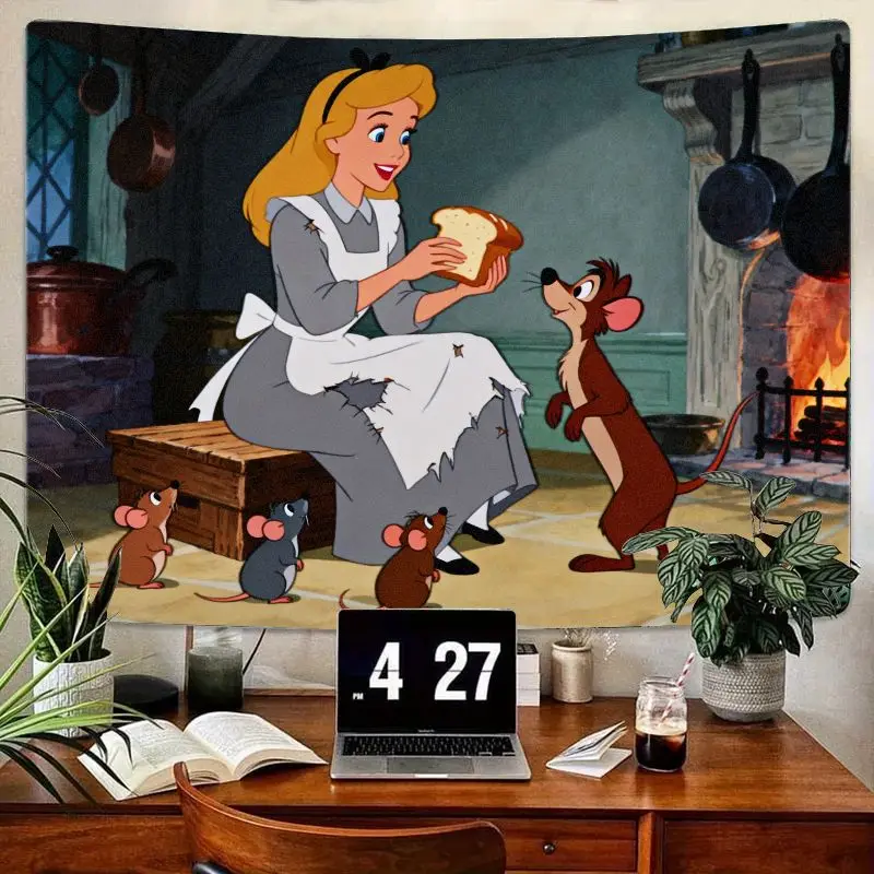 

1 шт., гобелен Disney Cinderella & Jaq Mice, настенное искусство принцессы из полиэстера для детской комнаты, гостиной, декор в общежитии, подарок