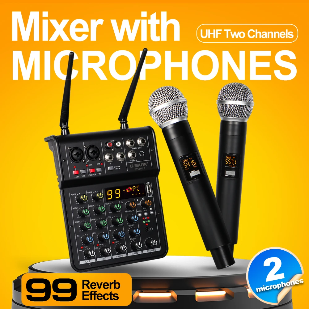 Audio Sound Mixer With Microphone G-MARK Studio 6 Bluetooth Portable DJ Console+48V USB Interface Mixing Boards For Live