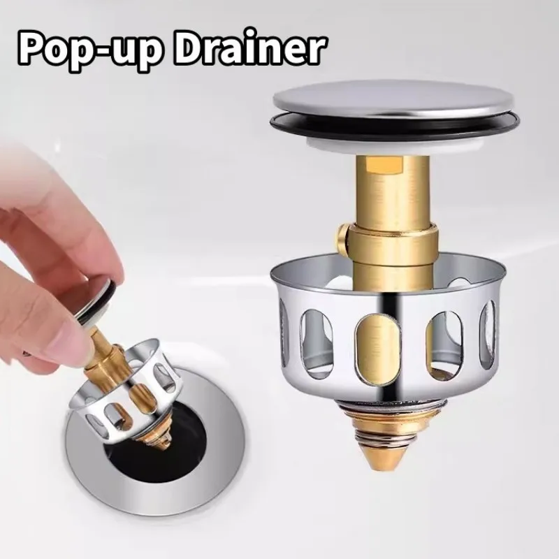 

Basin Drains Universal Metal Filter Valve Pop-up Drainer Waste Stopper Bathtub Strainer Plug Hair Catchers Bathroom Accessories