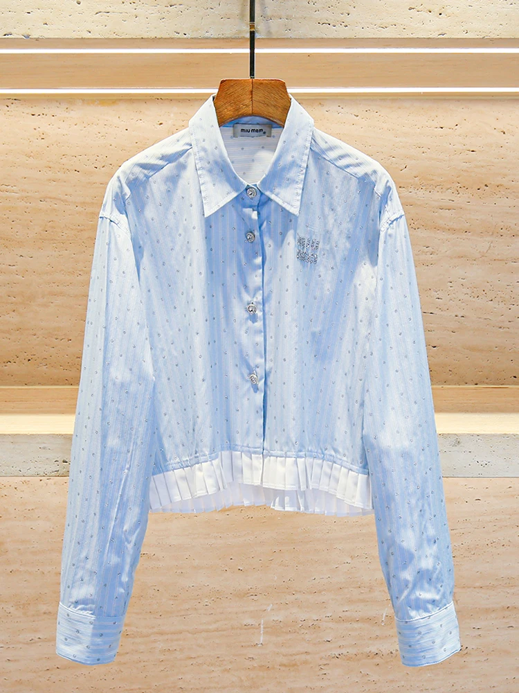 

Роскошный женский топ с изысканной отделкой стразами, прямого кроя, из полиэфирного волокна, с длинными рукавами, для офиса и повседневной носки.