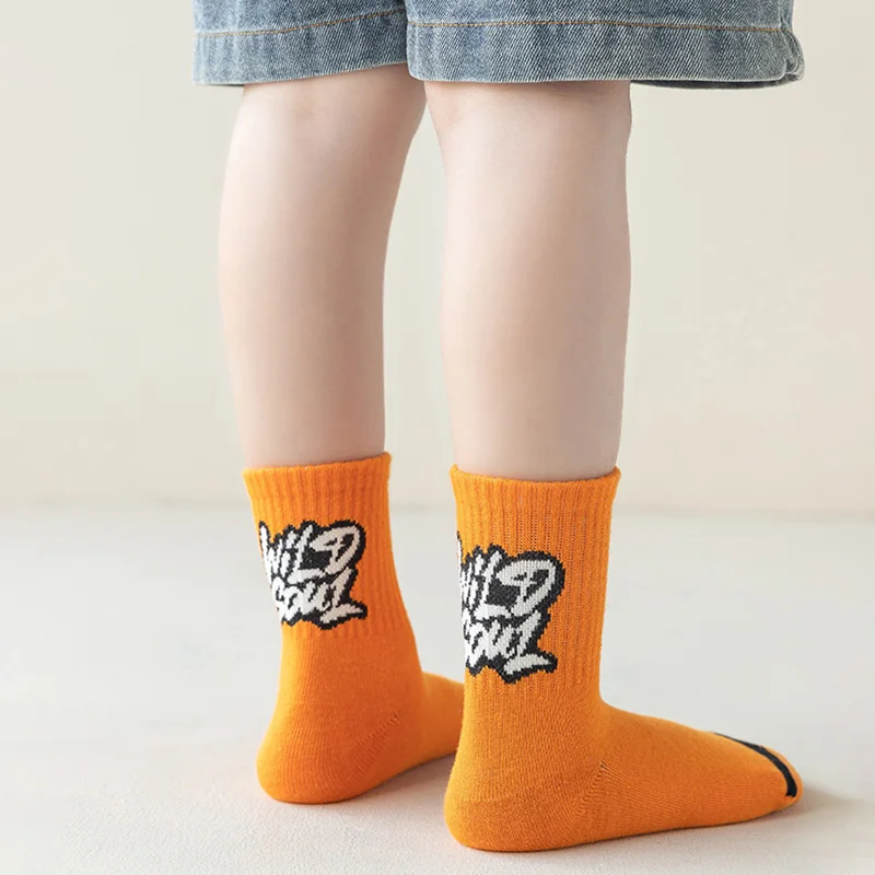 5Pcs/set Summer Breathable Boys Girls Short Socks Mesh Cotton Letter Children Sports Socks Kids Casual Socks 3-15Years