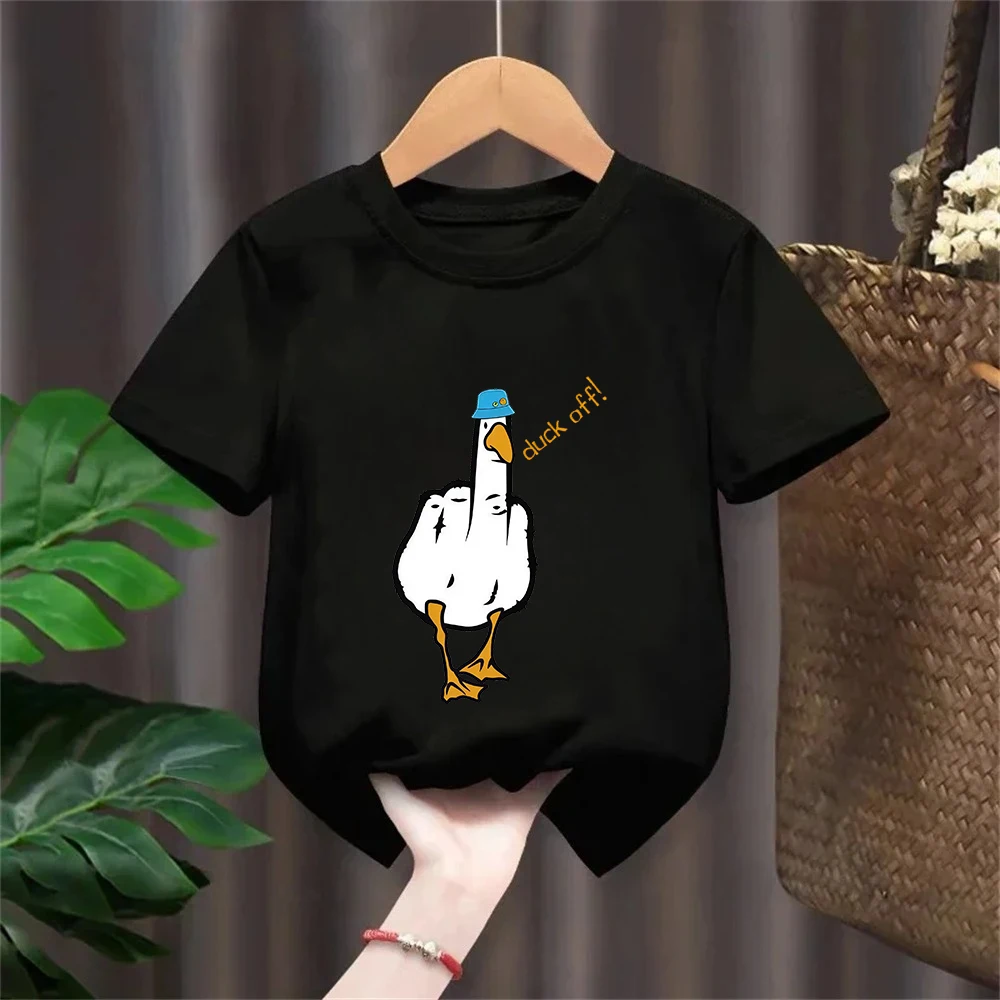 Kid Funny T-Shirt Rude Seagull Design Regular Fit Cotton Tee Boys Girls Print Cartoon Graphic Cotton T Shirts Breathable Workout