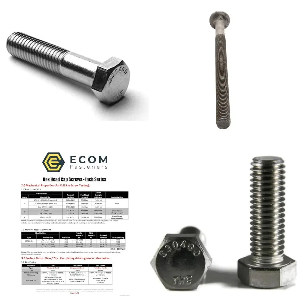 

Винты с шестигранной головкой из нержавеющей стали 3/8 x 4-1/2 дюйма, грубая резьба класса 18-8 с частичной резьбой, 150 шт.