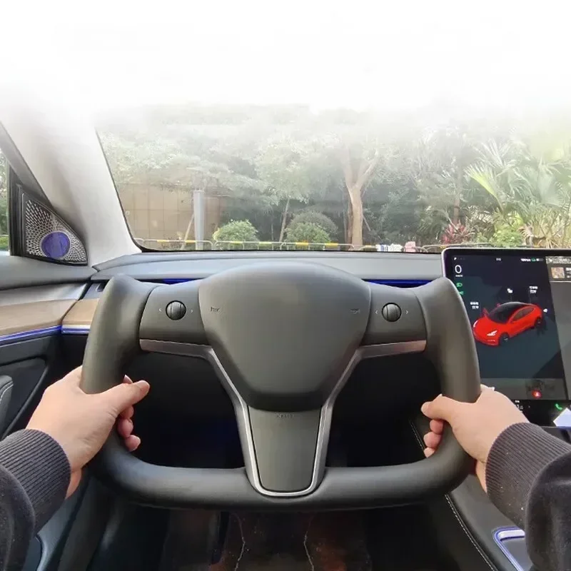 For Tesla Model 3 Model Y 2019-2022 Yoke Heated Steering Wheel Nappa Leather Carbon Fiber Steering Wheel Modification