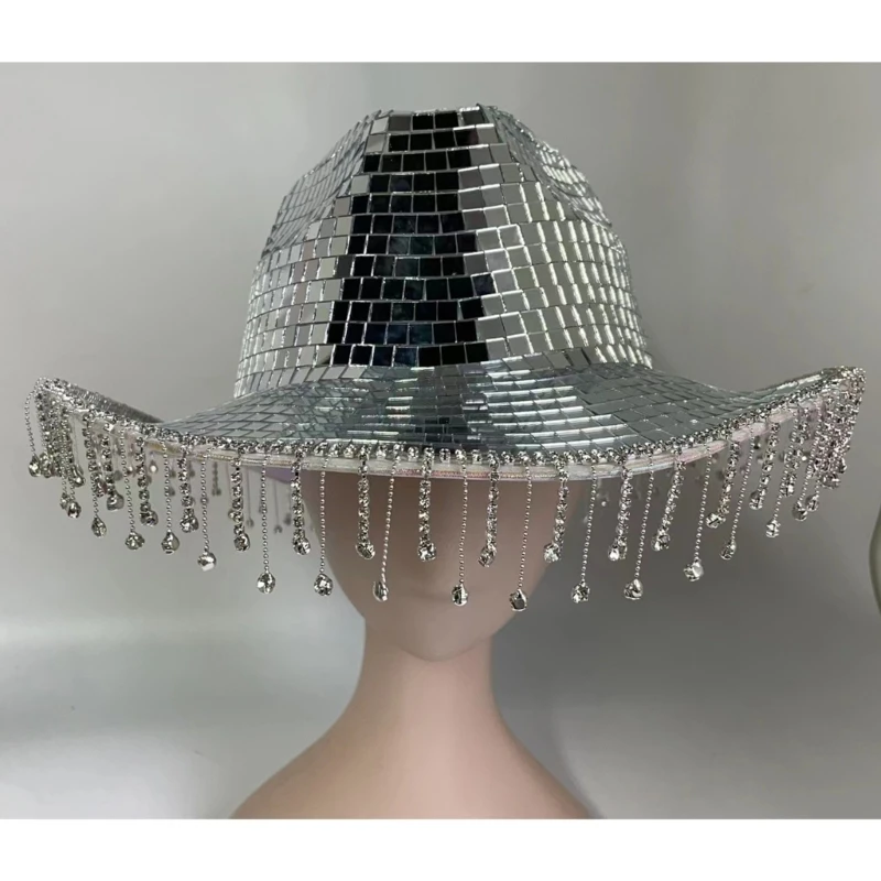 

Cowgirl Hat Rhinestones Tassels Mirror Ball for Music Festivals Wholesale