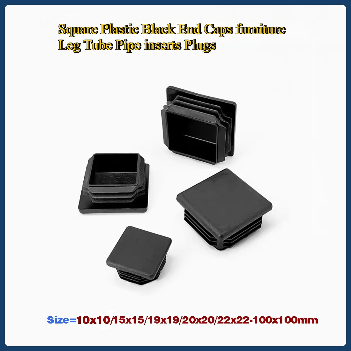 

Black Square Plastic Blanking End Caps Furniture Leg Tube Pipe Inserts Plugs Bung Decorative Dust Cover 10x10mm-100x100mm