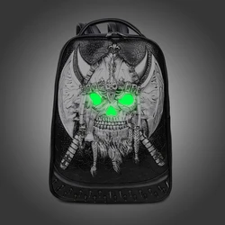 Fashion 3D Embossed Fluorescent Pirate Skull Backpack Bgs for Men Rivet Unique Halloween Bag Personality Rock Laptop Cool Bags