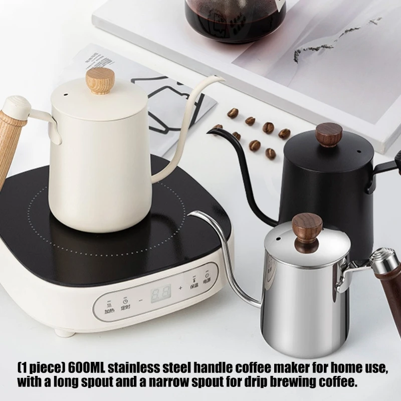 

600ML 304 Stainless Steels Coffee Pouring Over Pot With Wooden Handle Gooseneck Kettle For Home Office Use 55KF