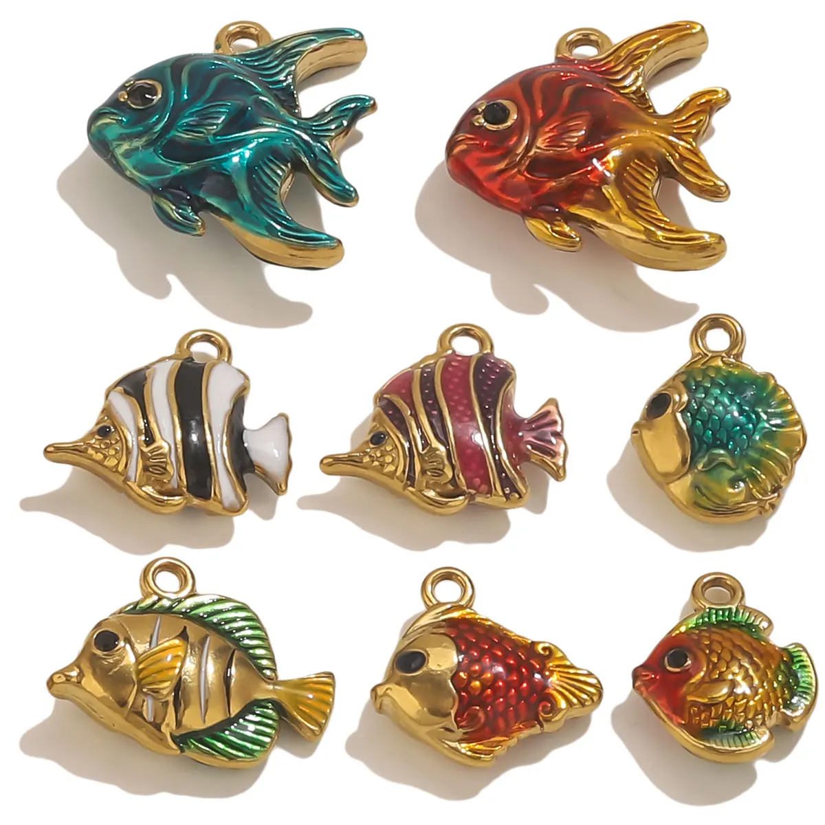 

4pcs Stainless Steel Enamel Ocean Fish Charm PVD Gold-plated DIY Necklace Bracelet Jewelry Making Material Accessories Wholesale