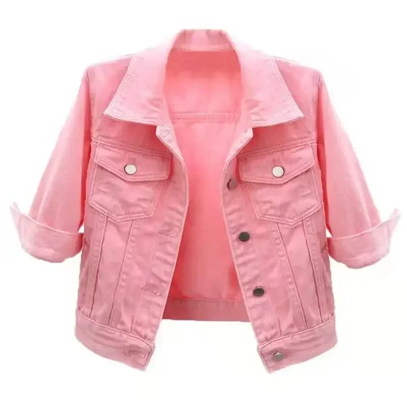 Jean Jacket For Women Female Long Sleeve Lapel Neck Outwear Vintage Loose Jackets Female Solid Color Lapel Lady's Commuter Coats