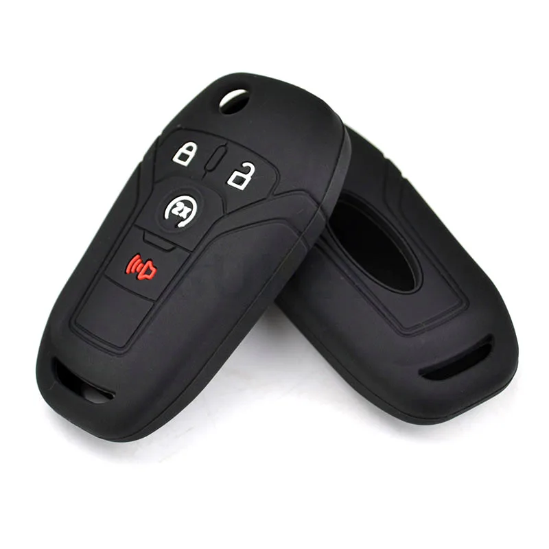 For Ford F-150 F-250 F-350 Fusion Fiesta Mustang Explorer Skin Shell Pocket 4 Button Silicone Car Remote Key Fob Cover Case