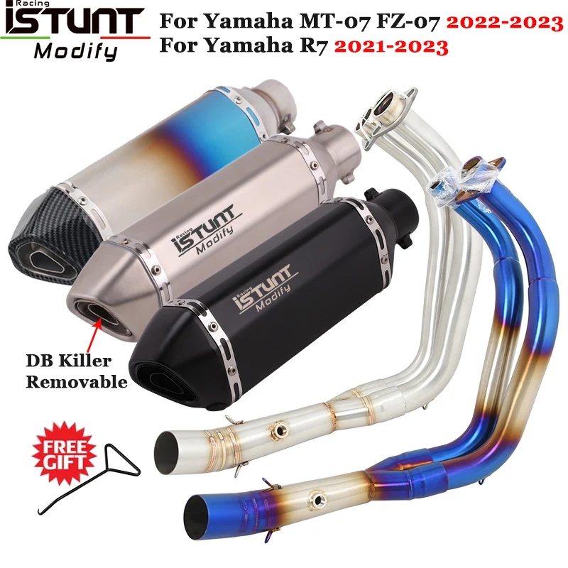 

Motorcycle Exhaust Full Systems Slip On For Yamaha R7 MT07 MT-07 FZ-07 2021-2023 Modify Front Link Pipe Escape Muffler DB Killer