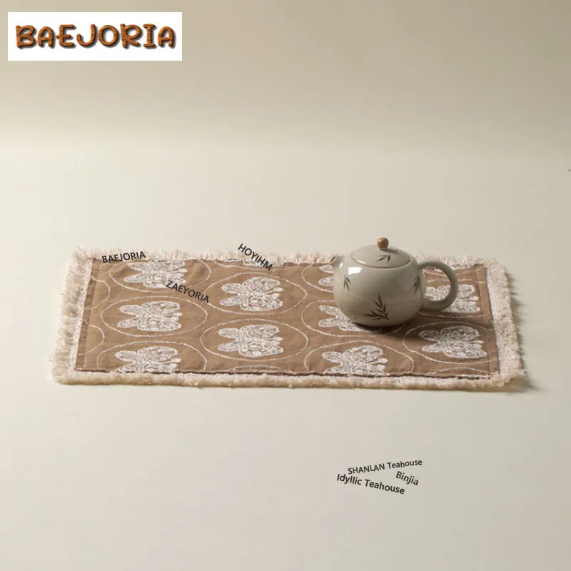 BAEJORIA Embroidered Butterfly Tea Table Mats Vintage Bowl Pot Mat Drink Coaster Dinner Table Cloth Mat Cha Accessories Gift Cha