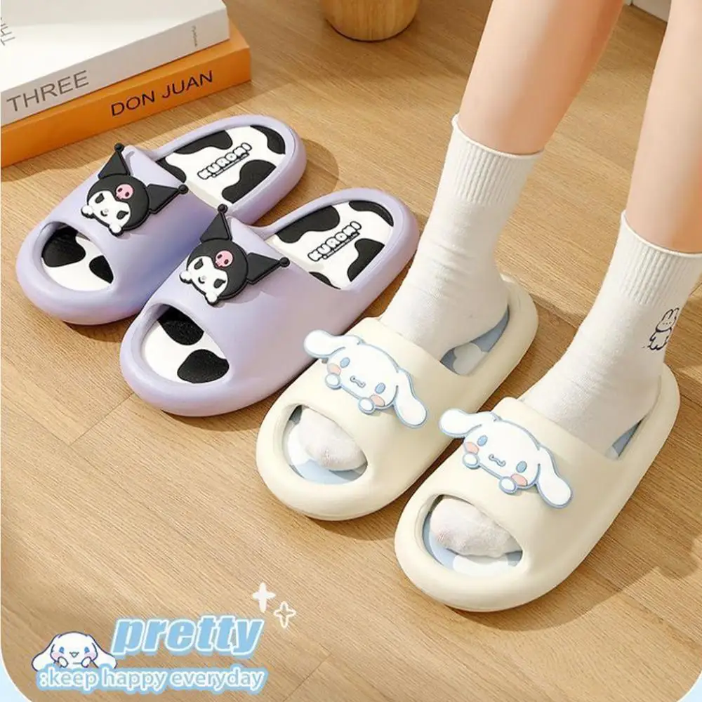 Sanrioed Kuromi Slippers Women Anime Hello Kitty Kawaii Cinnamoroll Summer Shoes Girls Soft Bottom Home Student Cute Slippers